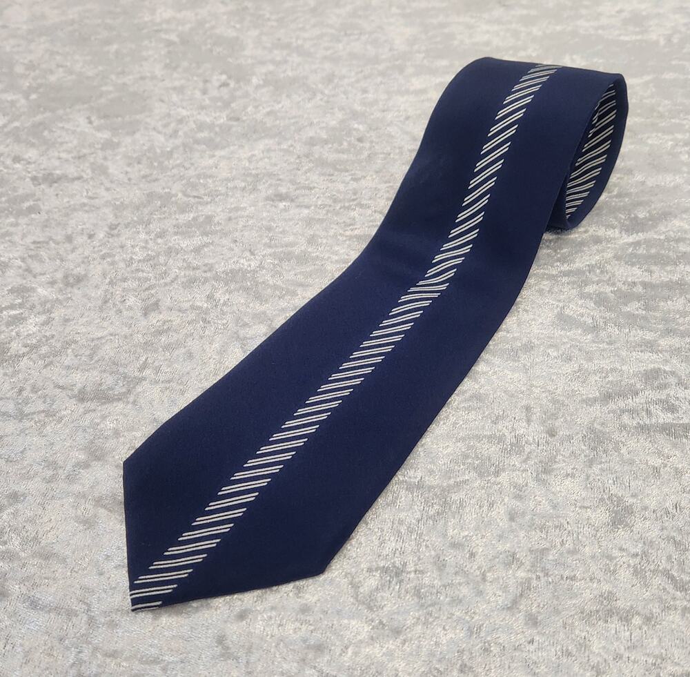 Authentic PANCALDI Mens Blue & White Stripped Tie-100% Silk